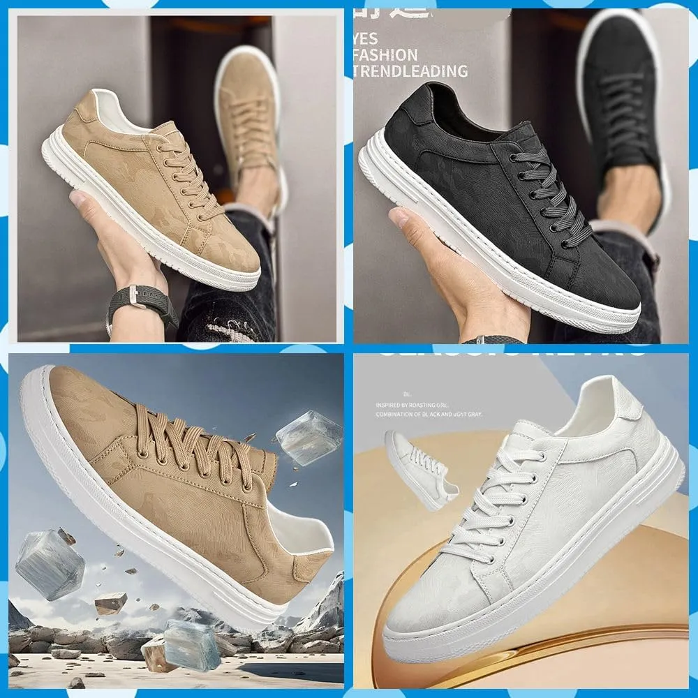 Men's Sneakers – Stylish Leather Dress Shoes with Hidden Lifts, Breathable, Lightweight, Non-Slip for Business, Walking & Driving