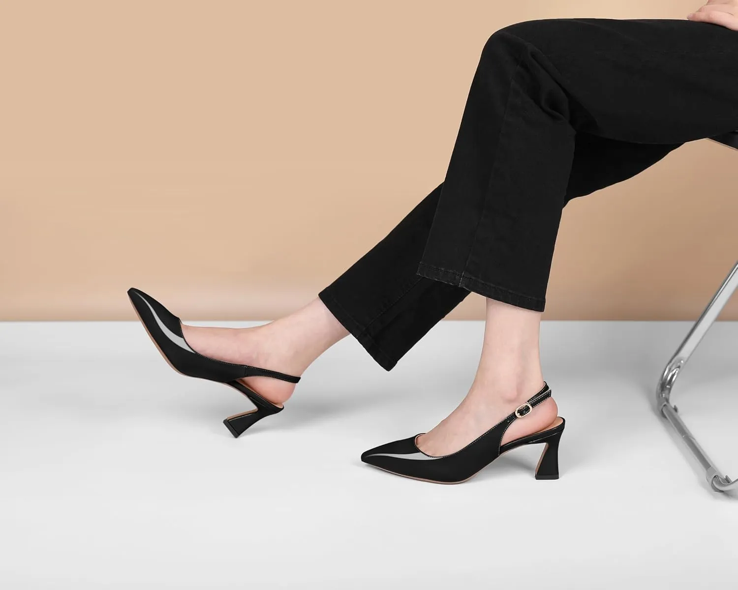 Mettesally Womens Slingback Heels Low Kitten Pumps Pointed Toe 2.5 Inch Elegant Office Dress Shoes