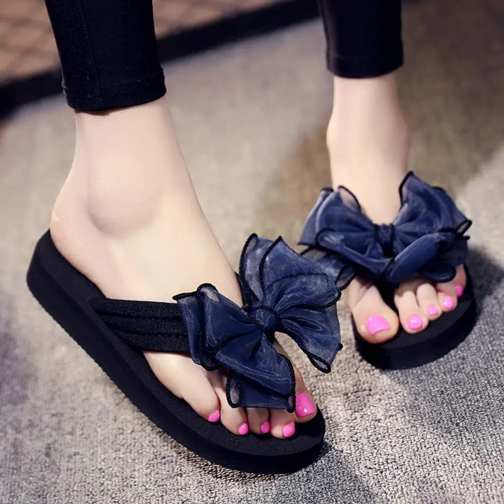 MIOKE Women's Bohemian Bowknot Flipflops Sandals Fashion Comfy Nonslip Platform Summer Beach Thong Sandal