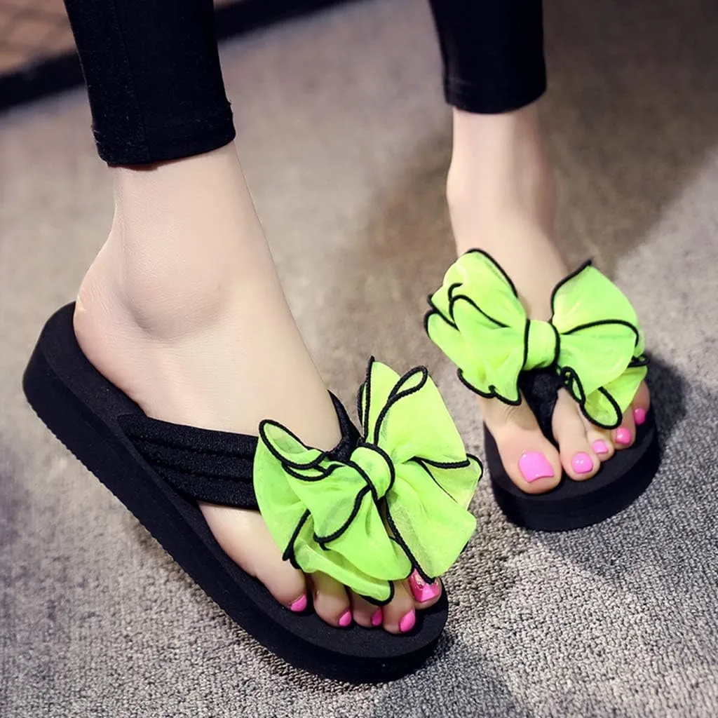 MIOKE Women's Bohemian Bowknot Flipflops Sandals Fashion Comfy Nonslip Platform Summer Beach Thong Sandal