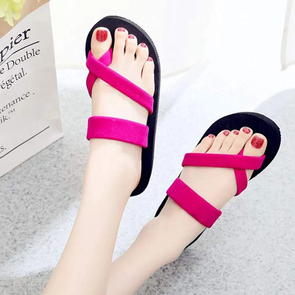 MIOKE Women's Strappy Flat Flipflops Summer Platform Slip On Comfort Nonslip Casual Beach Thong Sandals