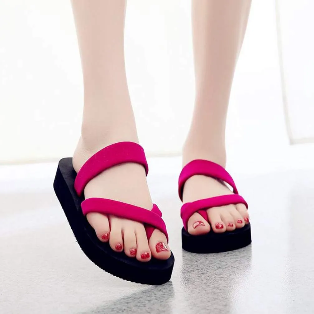 MIOKE Women's Strappy Flat Flipflops Summer Platform Slip On Comfort Nonslip Casual Beach Thong Sandals