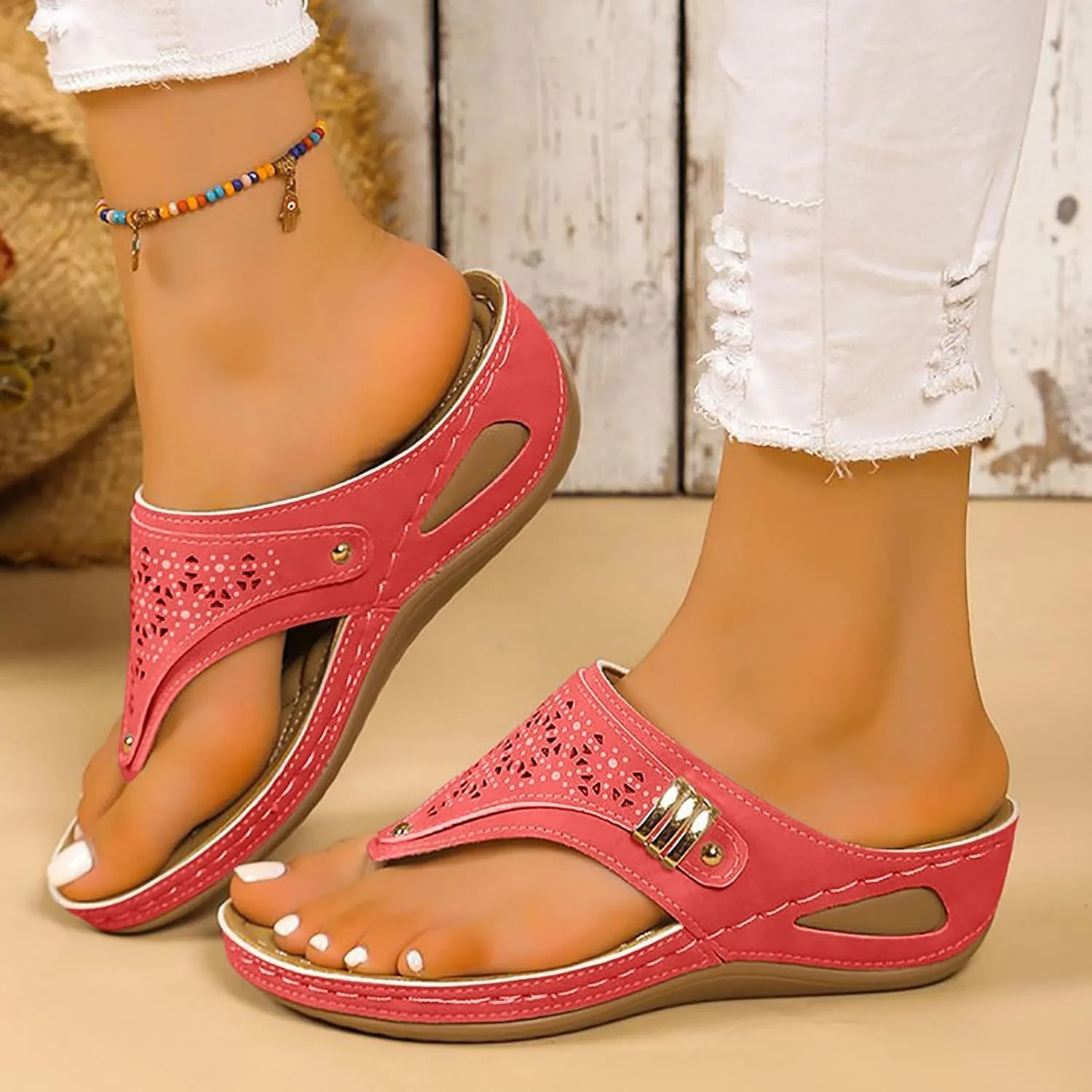 Orthopedic Sandals for Women Dressy Comfortable Arch Support Flip Flops Wedge Sandals Summer Vacation Beach Shoes