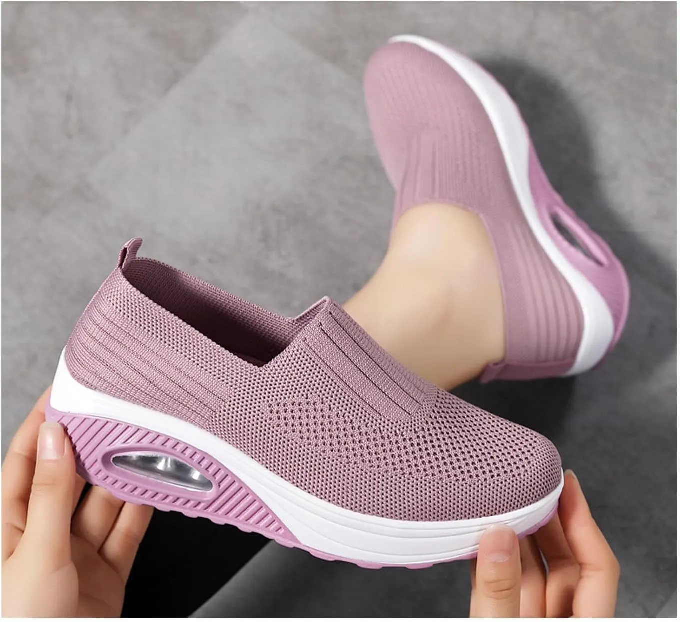 Orthopedic Sneakers for Women Slip-on Light Air Cushion Wedge Walking Shoes Mesh Arch Support Orthopedic Sneakers