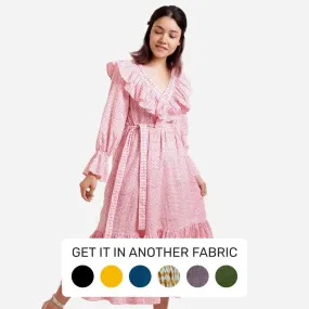 Pink Ditsy Block Printed Cotton Midi Dress