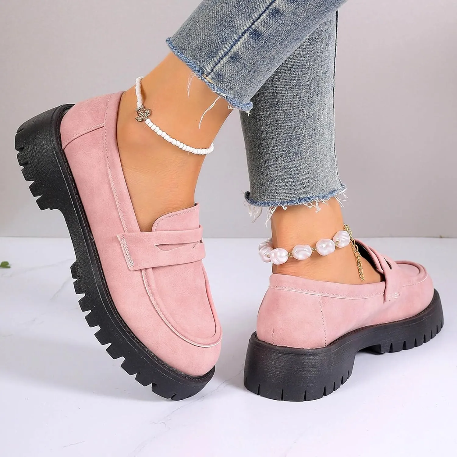 Platform Loafers for Women Comfort Slip On Loafers Casual Business Shoes Classic Fall Shoes Leather Penny Loafers