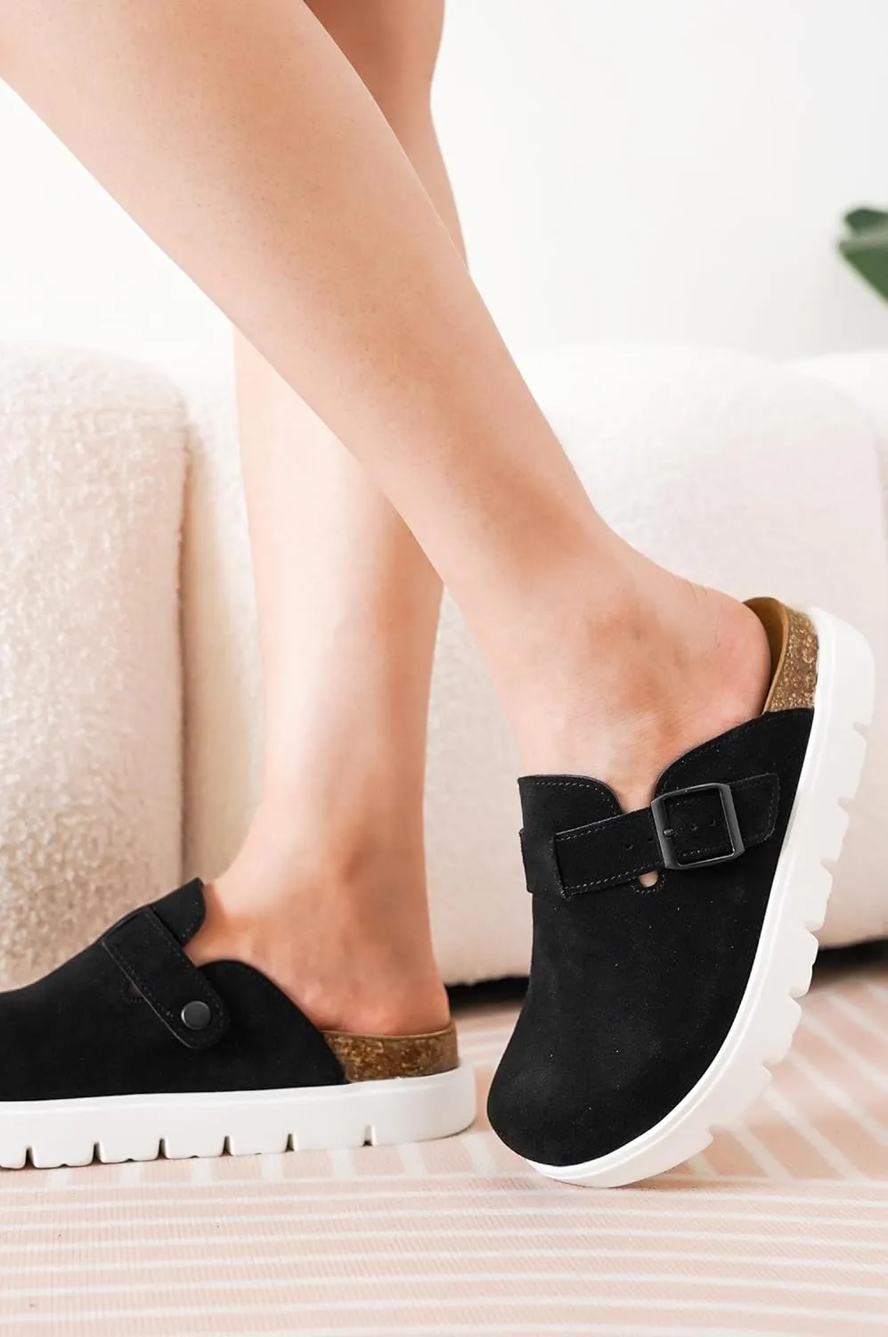 Project Cloud Genuine Leather Platform Clogs for Women Footwear - Memory Foam Arch Support Cork Footbed Casual Shoes & Mules for Women 2025 (Benton Chunky)