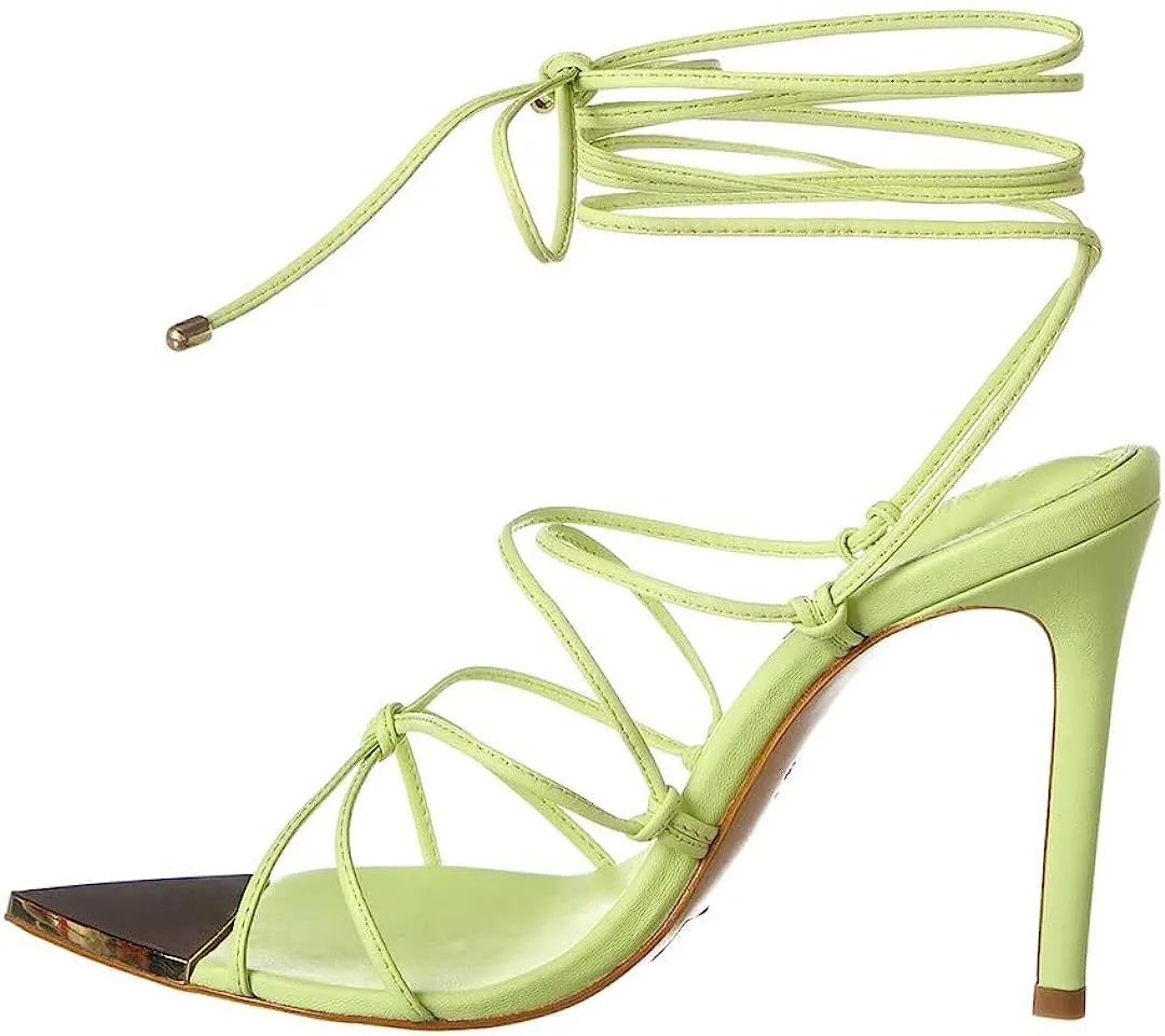 Schutz Hana Green Fresh Strappy Tie Up Open Toe Stiletto High Heel Sandals