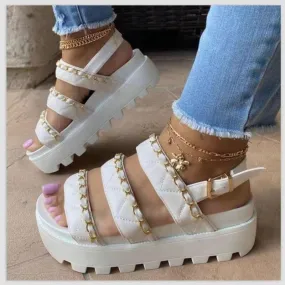 Soft Leather Summer Shoes Wedge Sandals Platform Sandals