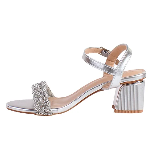 Sorento Block Heeled  Sandals - Roganstown - Silver