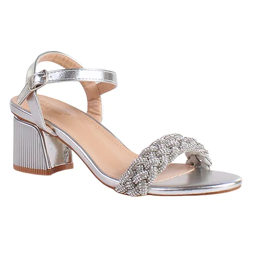 Sorento Block Heeled  Sandals - Roganstown - Silver