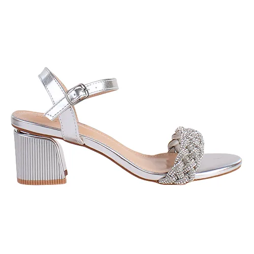 Sorento Block Heeled  Sandals - Roganstown - Silver