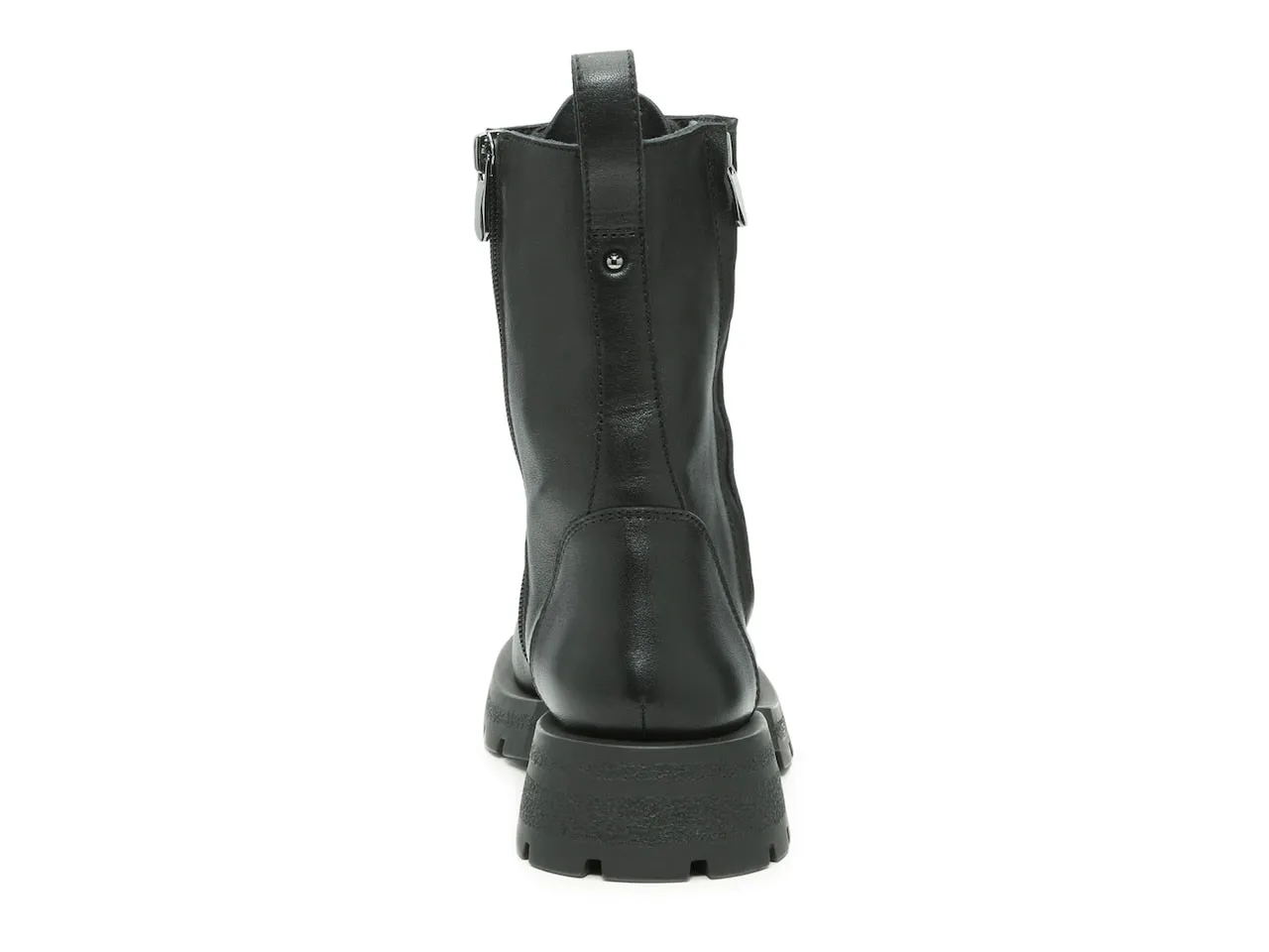 Steve Madden Pledge Black Leather Fashion Chunky Side Zipper Lace Up Ankle Boots
