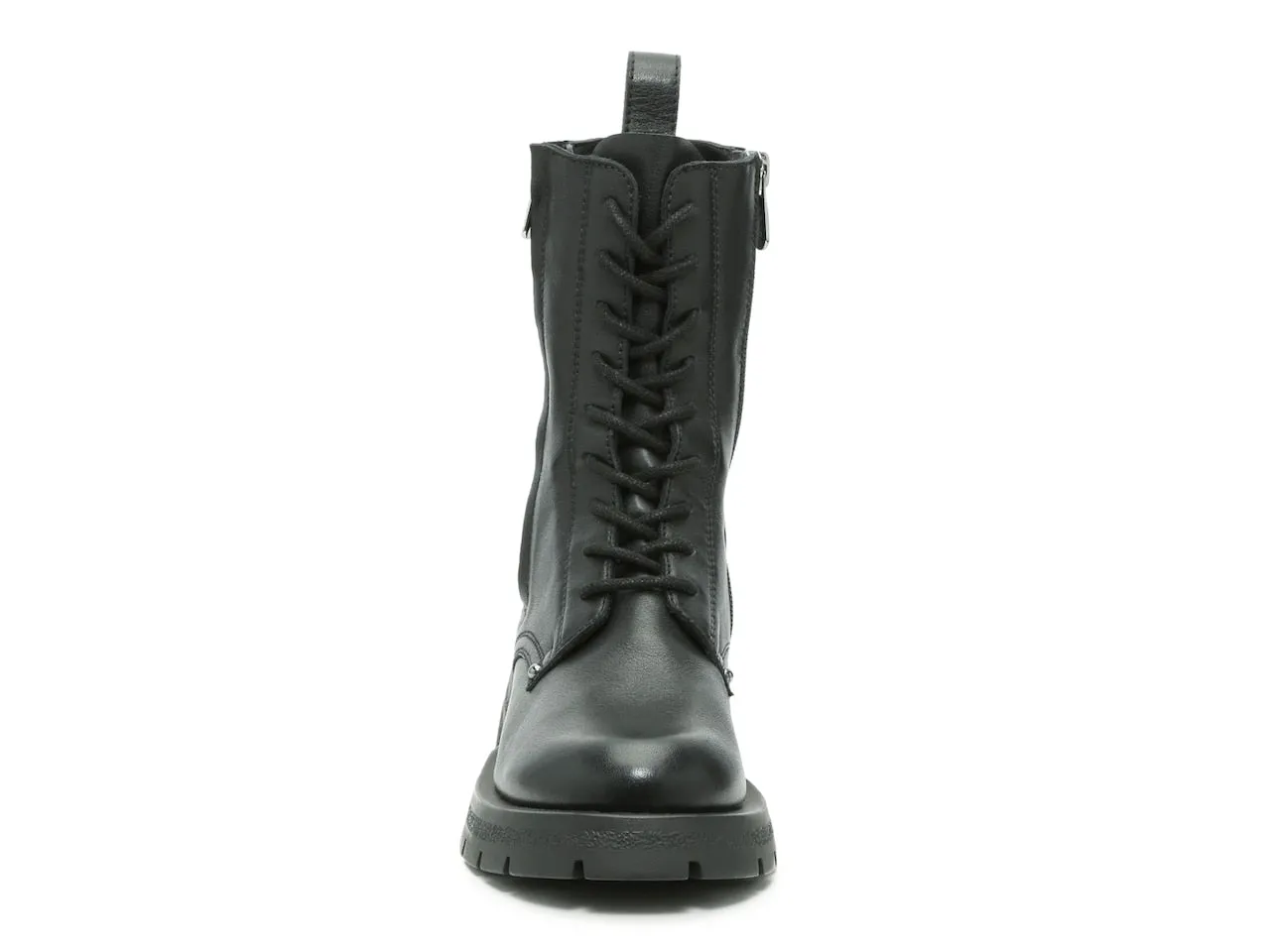 Steve Madden Pledge Black Leather Fashion Chunky Side Zipper Lace Up Ankle Boots