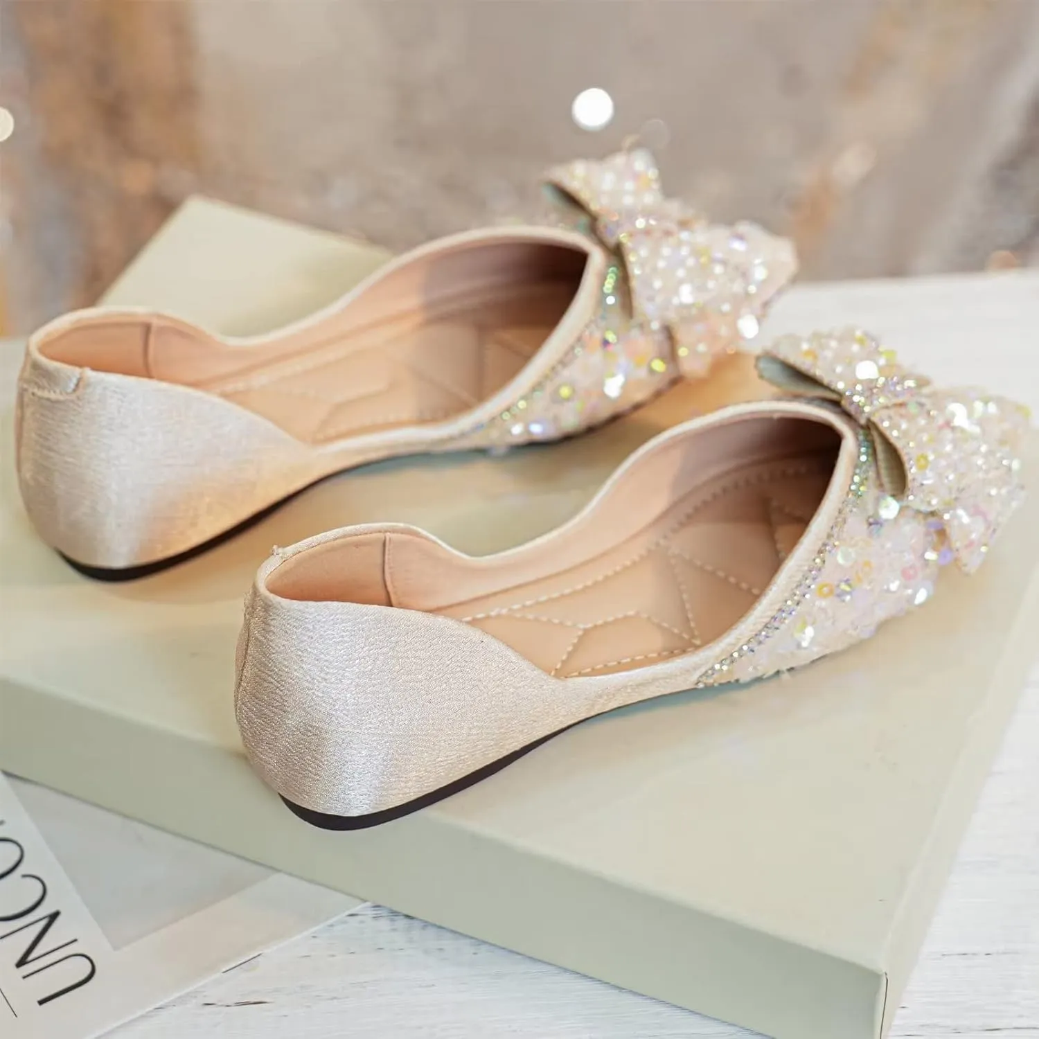 Stunner Womens Flats Comfortable Pointed Toe Flats Shoes Bowknot Breathable Dress Flats for Women