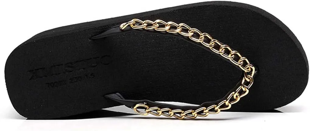 VOKLIN Women's Wedge High Heel Flipflops Fashion Metallic Summer Platform Comfy Nonslip Beach Thong Sandals