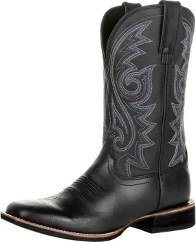 Western Cowboy Boots for Men,Leather Retro Embroidered Middle Tube Thick Soled Lightweight Durable Country Western Boots for Men