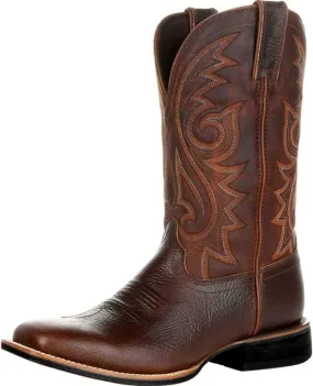 Western Cowboy Boots for Men,Leather Retro Embroidered Middle Tube Thick Soled Lightweight Durable Country Western Boots for Men