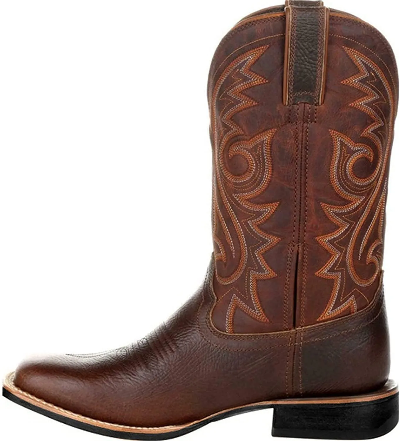 Western Cowboy Boots for Men,Leather Retro Embroidered Middle Tube Thick Soled Lightweight Durable Country Western Boots for Men