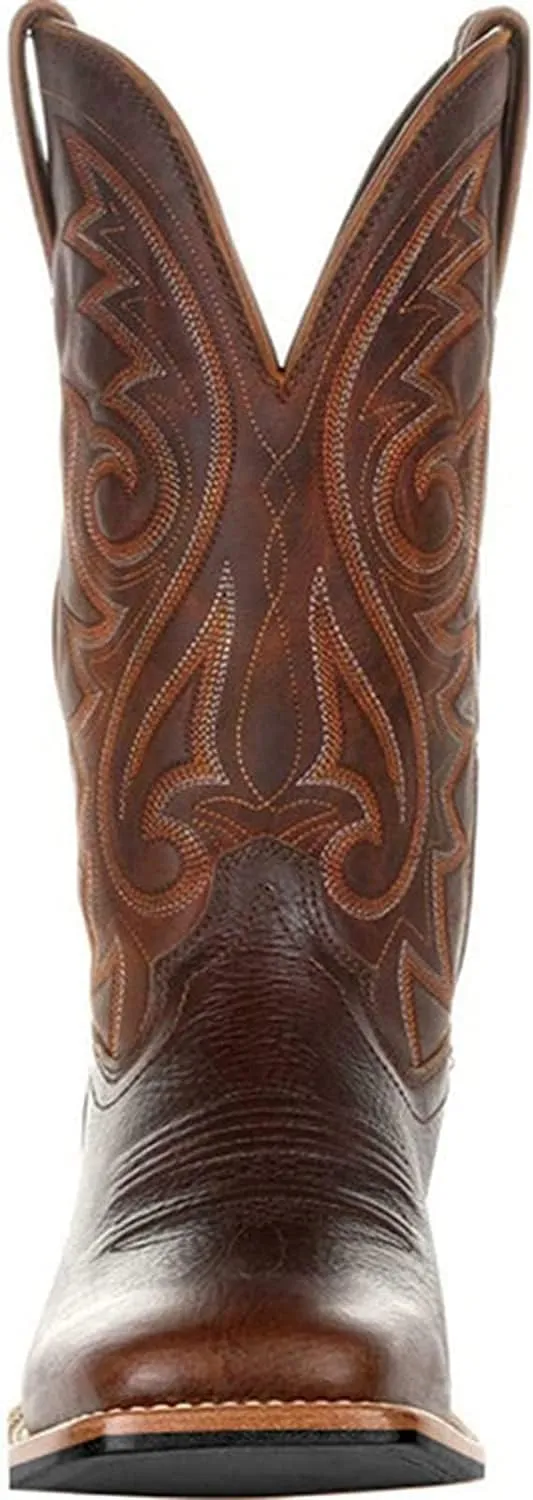 Western Cowboy Boots for Men,Leather Retro Embroidered Middle Tube Thick Soled Lightweight Durable Country Western Boots for Men