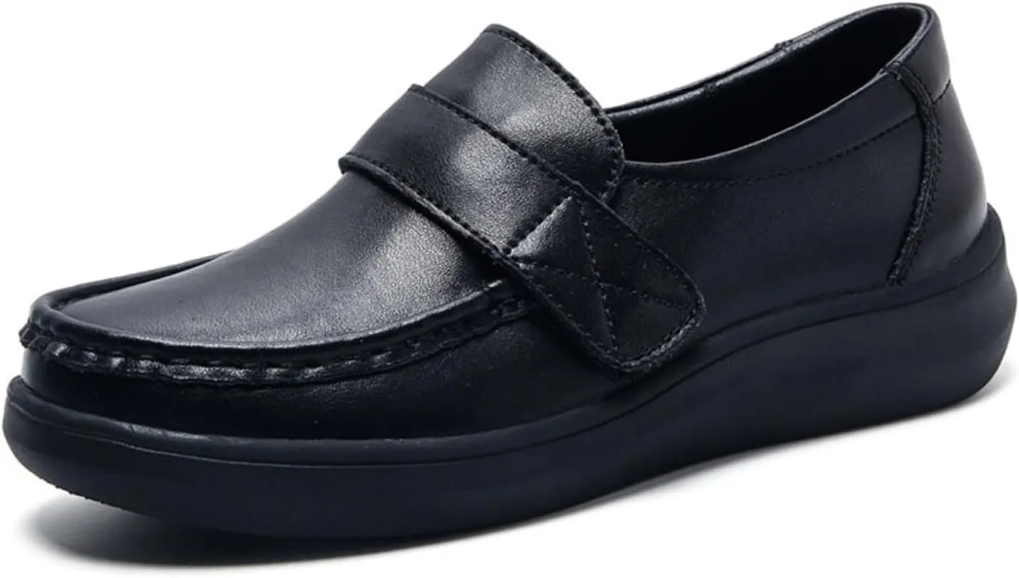 Women's Casual Loafers Cute, Women's Air Cushion Adjustable Soft Bottom Breathable Leather Flats Nurse Shoes, Spring Summer Non-Slip Arch Support Loafers, for Medical Work Care