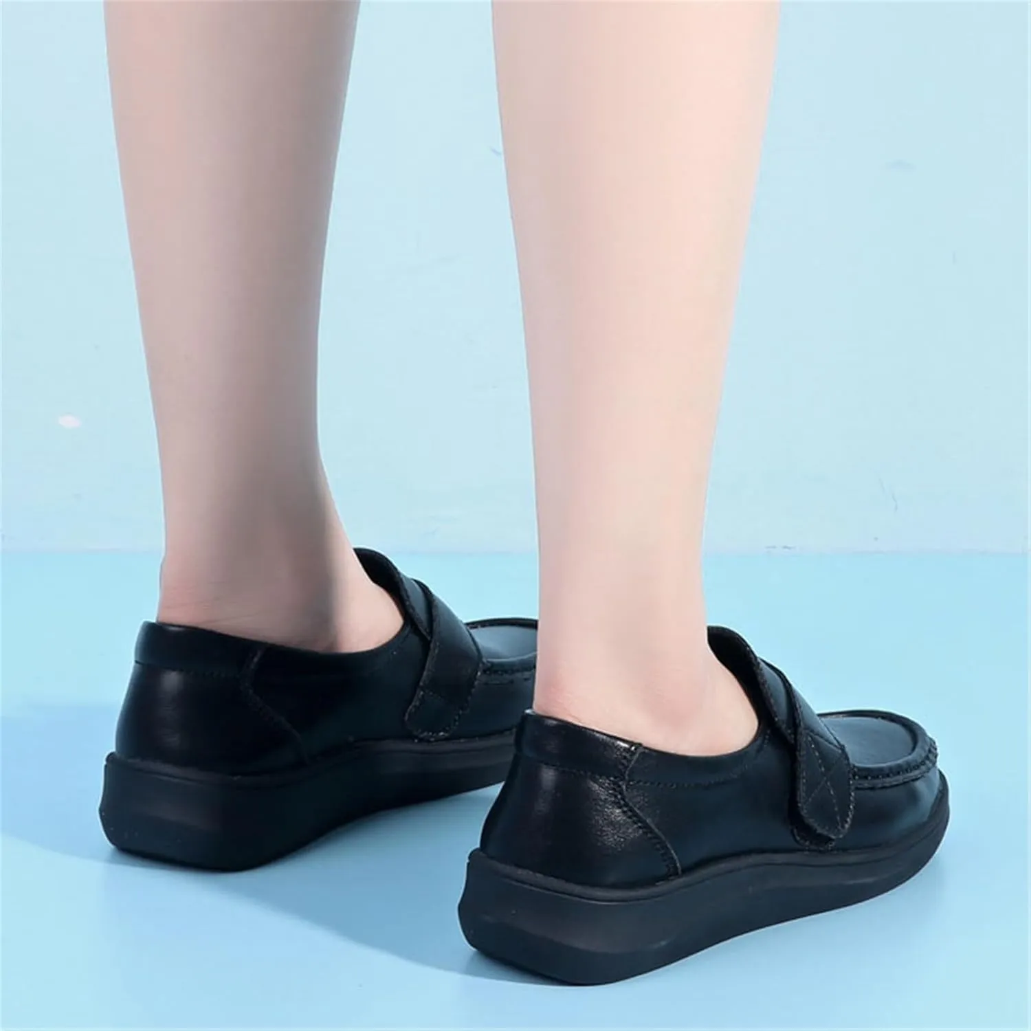 Women's Casual Loafers Cute, Women's Air Cushion Adjustable Soft Bottom Breathable Leather Flats Nurse Shoes, Spring Summer Non-Slip Arch Support Loafers, for Medical Work Care