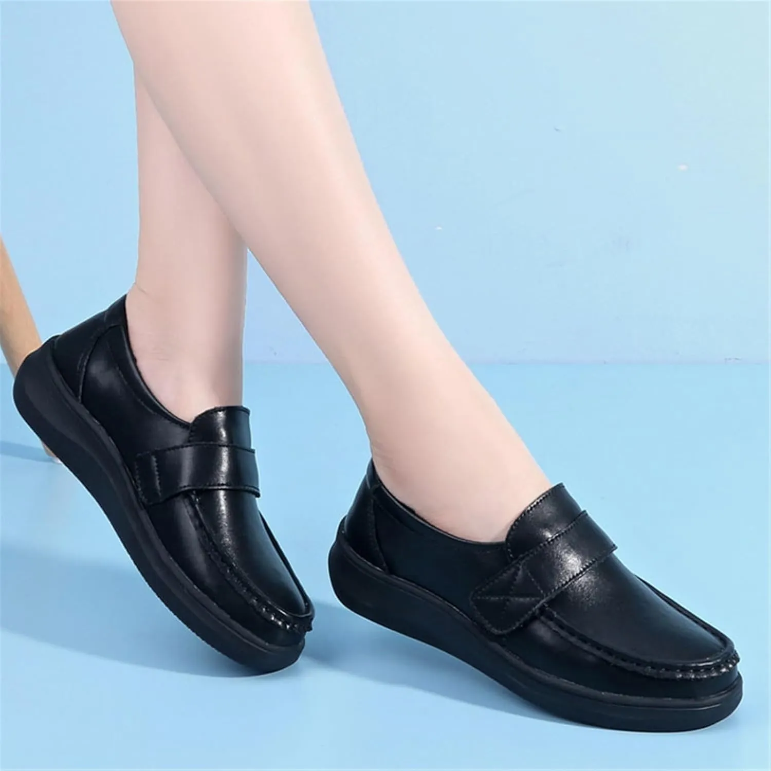 Women's Casual Loafers Cute, Women's Air Cushion Adjustable Soft Bottom Breathable Leather Flats Nurse Shoes, Spring Summer Non-Slip Arch Support Loafers, for Medical Work Care