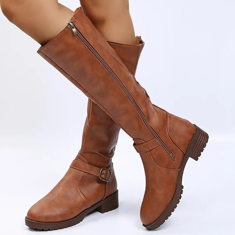 Women's chunky square heel motorcycle boots