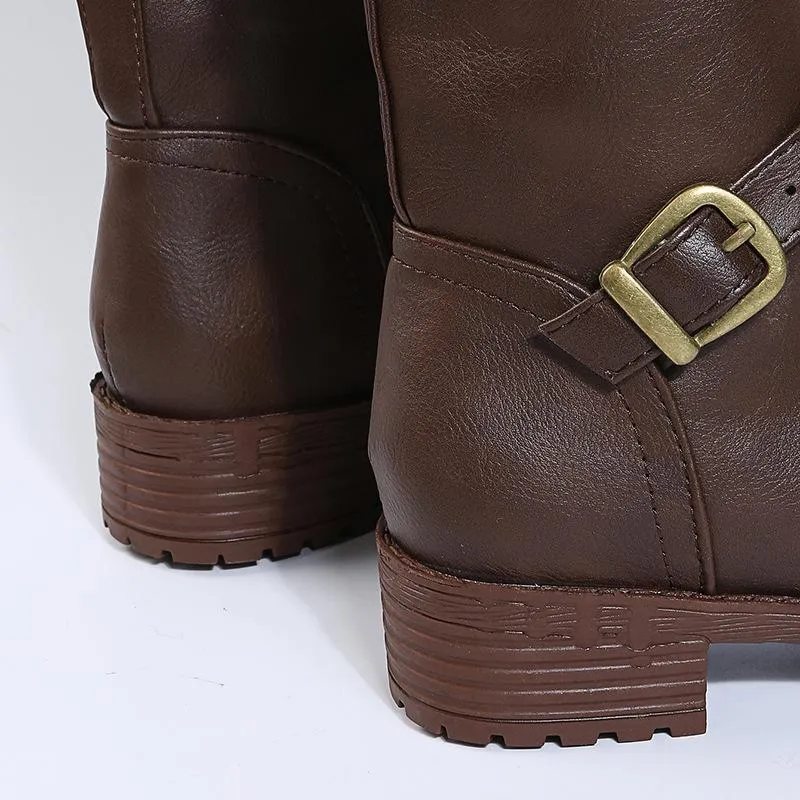 Women's chunky square heel motorcycle boots
