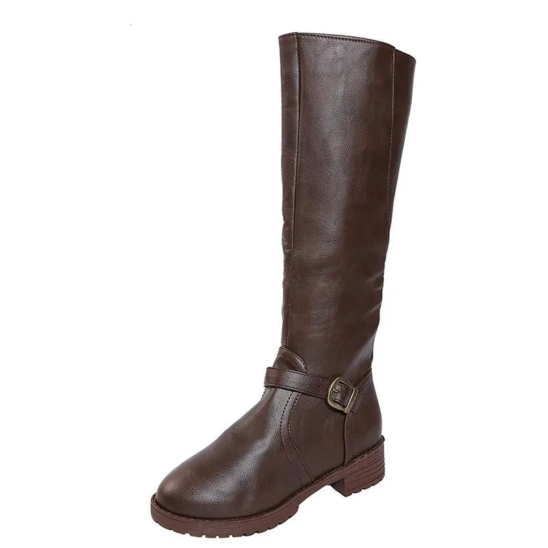 Women's chunky square heel motorcycle boots