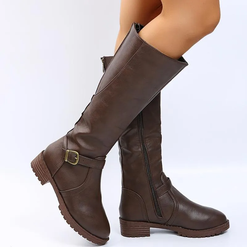 Women's chunky square heel motorcycle boots