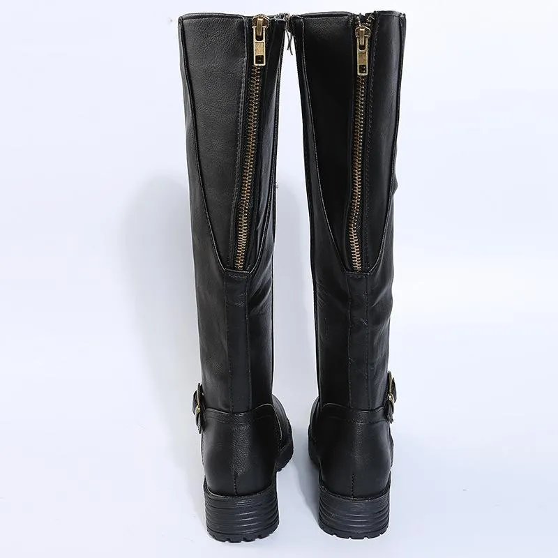 Women's chunky square heel motorcycle boots