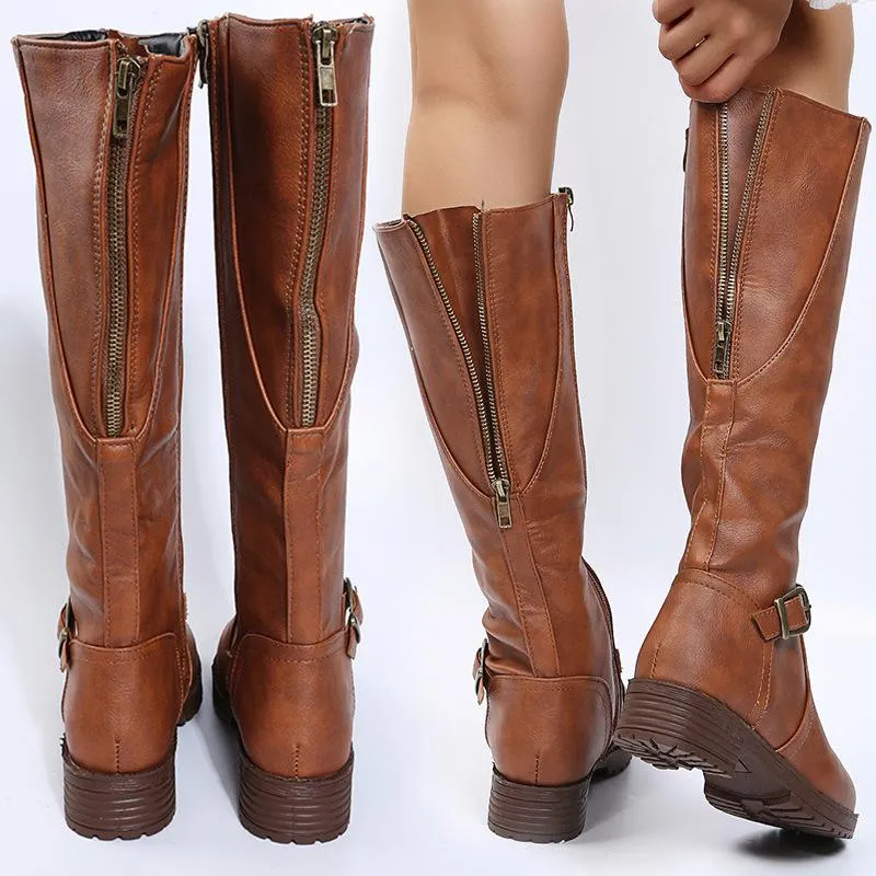 Women's chunky square heel motorcycle boots