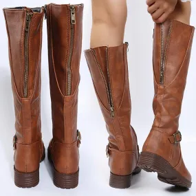 Women's chunky square heel motorcycle boots