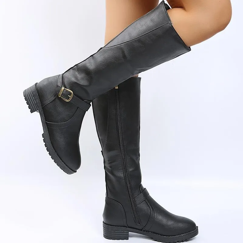 Women's chunky square heel motorcycle boots
