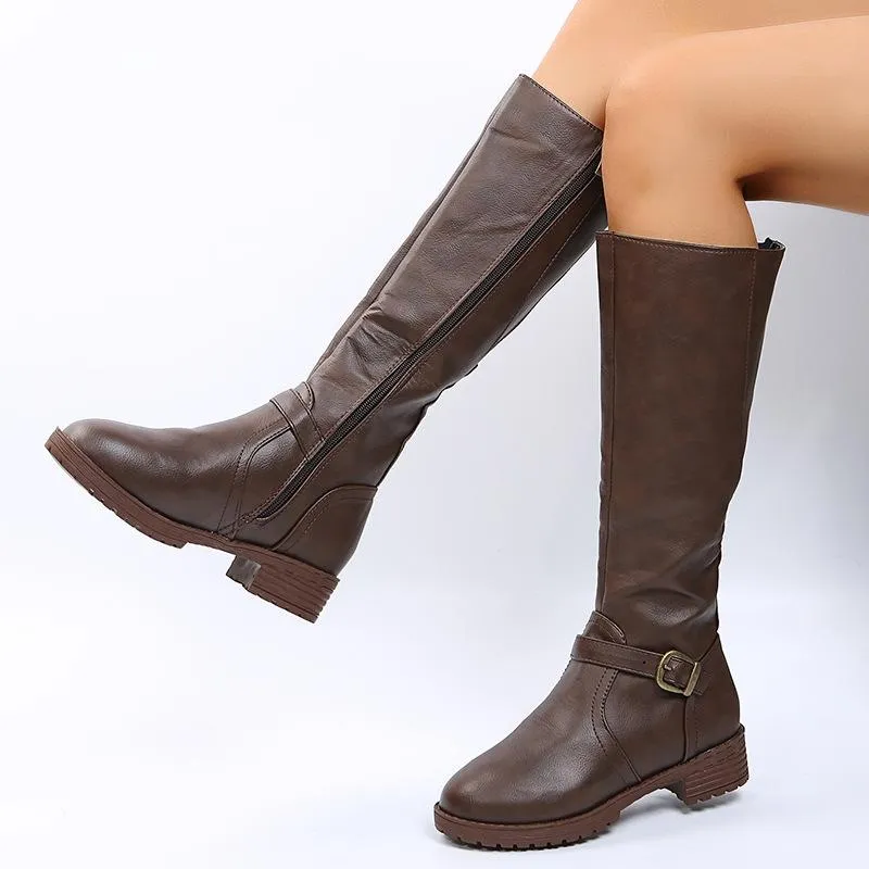 Women's chunky square heel motorcycle boots