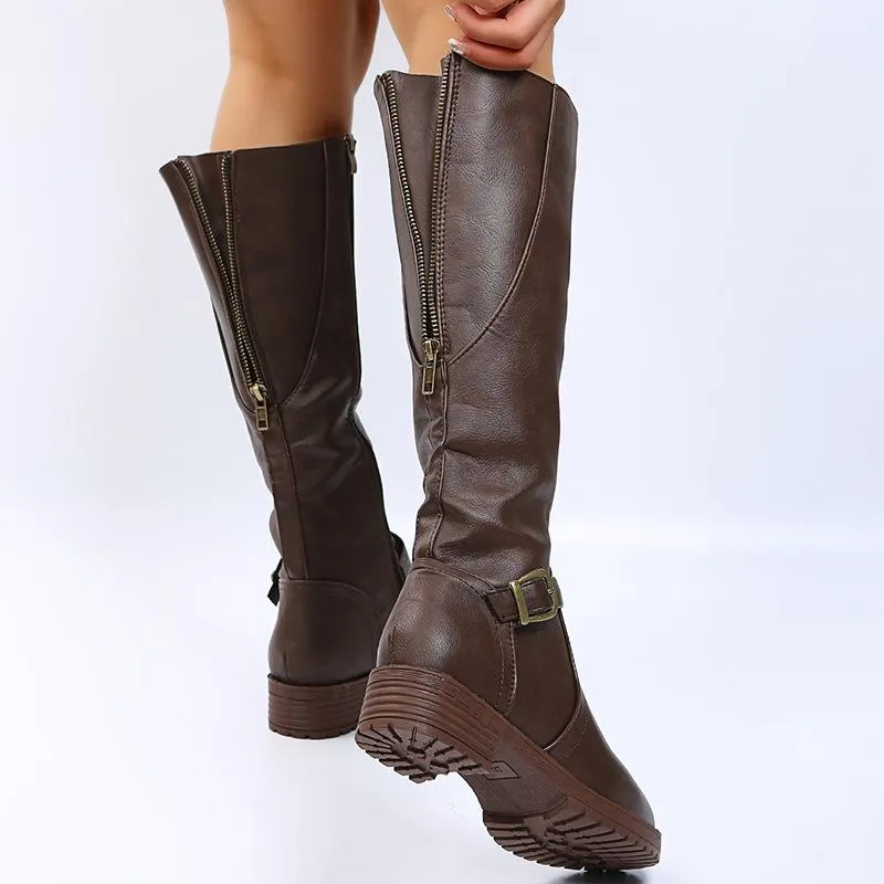 Women's chunky square heel motorcycle boots