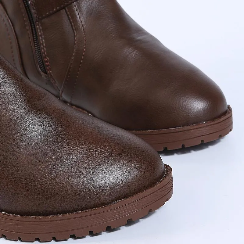 Women's chunky square heel motorcycle boots