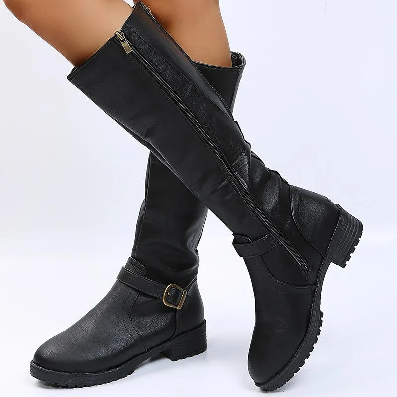 Women's chunky square heel motorcycle boots
