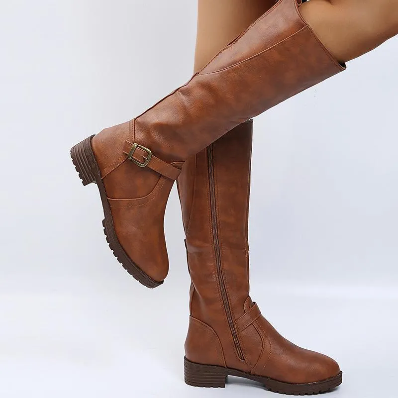 Women's chunky square heel motorcycle boots