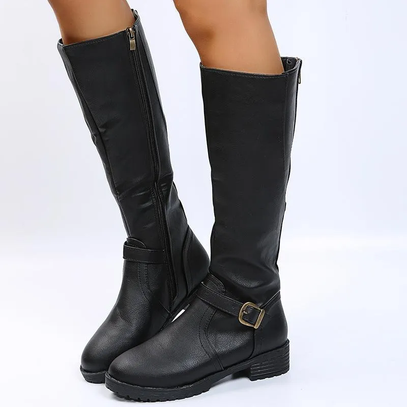 Women's chunky square heel motorcycle boots
