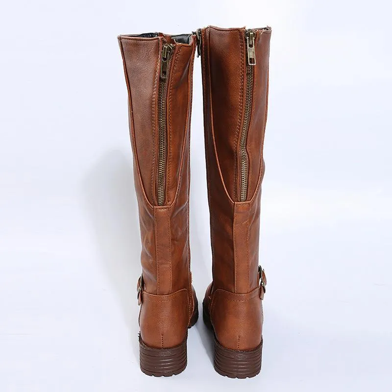 Women's chunky square heel motorcycle boots