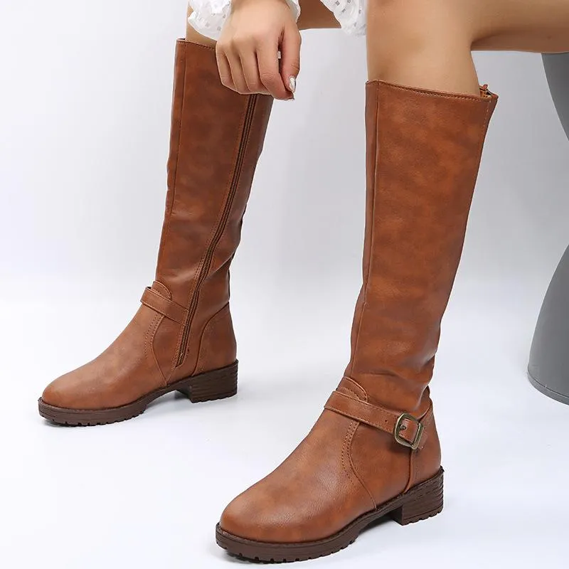 Women's chunky square heel motorcycle boots