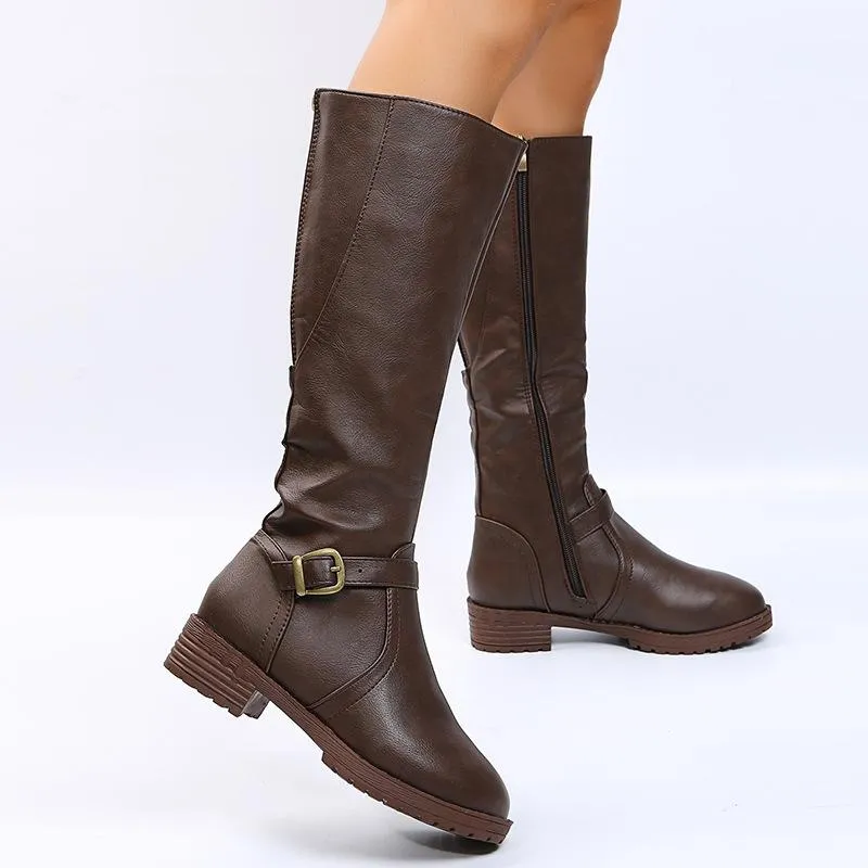 Women's chunky square heel motorcycle boots