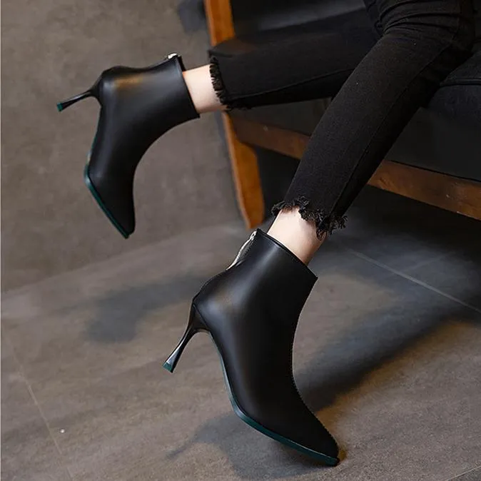 Women's stiletto high heeled back zipper boots pointed toe