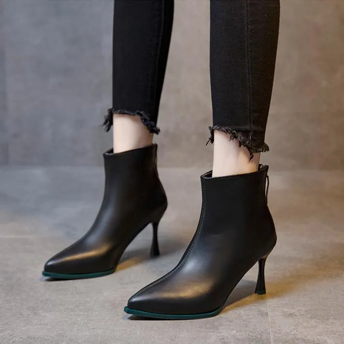Women's stiletto high heeled back zipper boots pointed toe