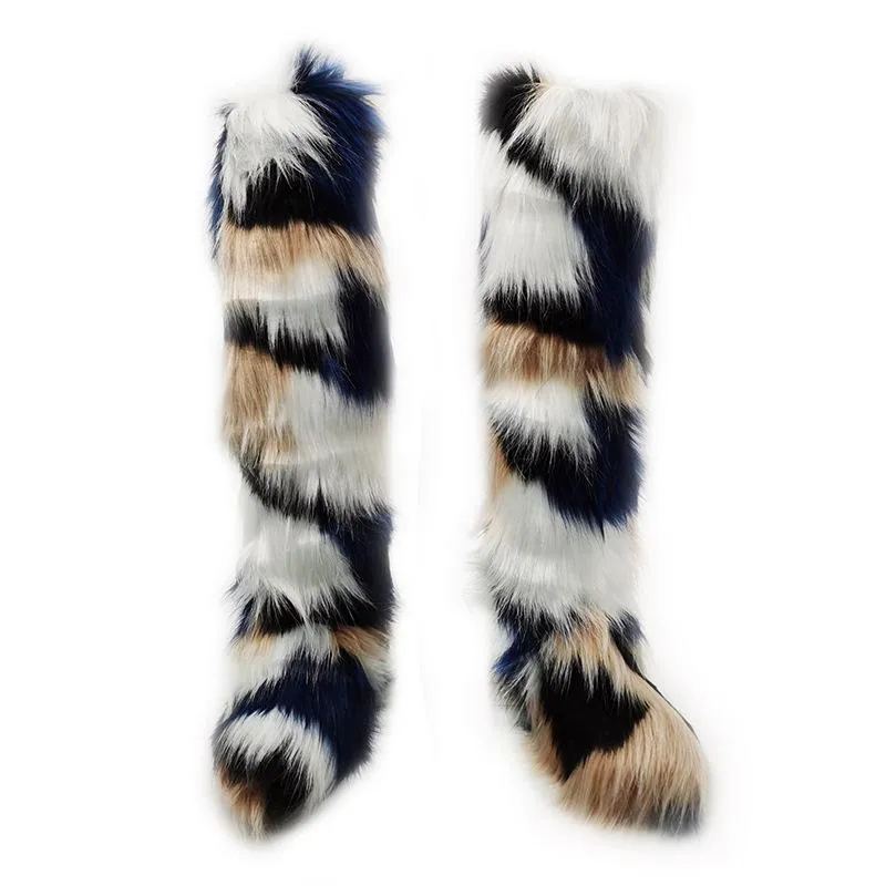 Women's warm plush lining knee high fuzzy snow boots
