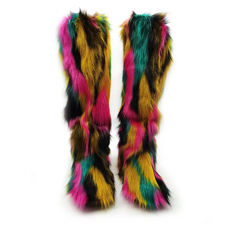 Women's warm plush lining knee high fuzzy snow boots