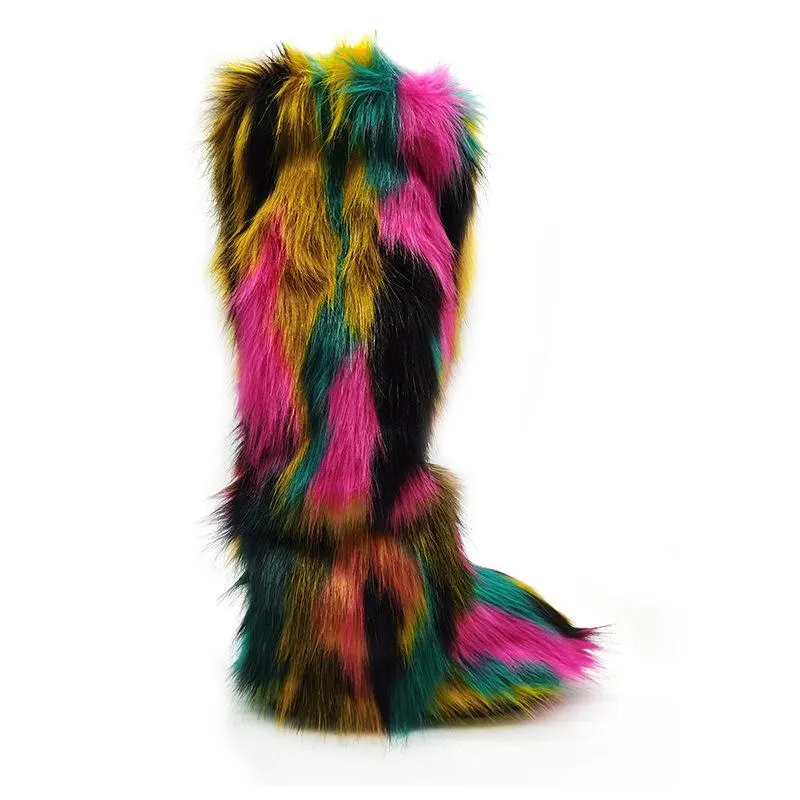 Women's warm plush lining knee high fuzzy snow boots